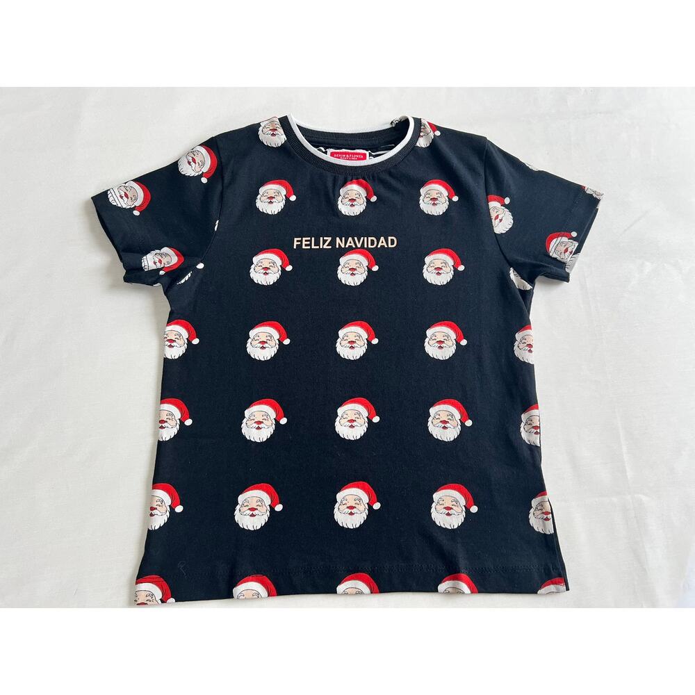 Denim&Flower Feliz Navidad navy blue short sleeve tshirt size 4